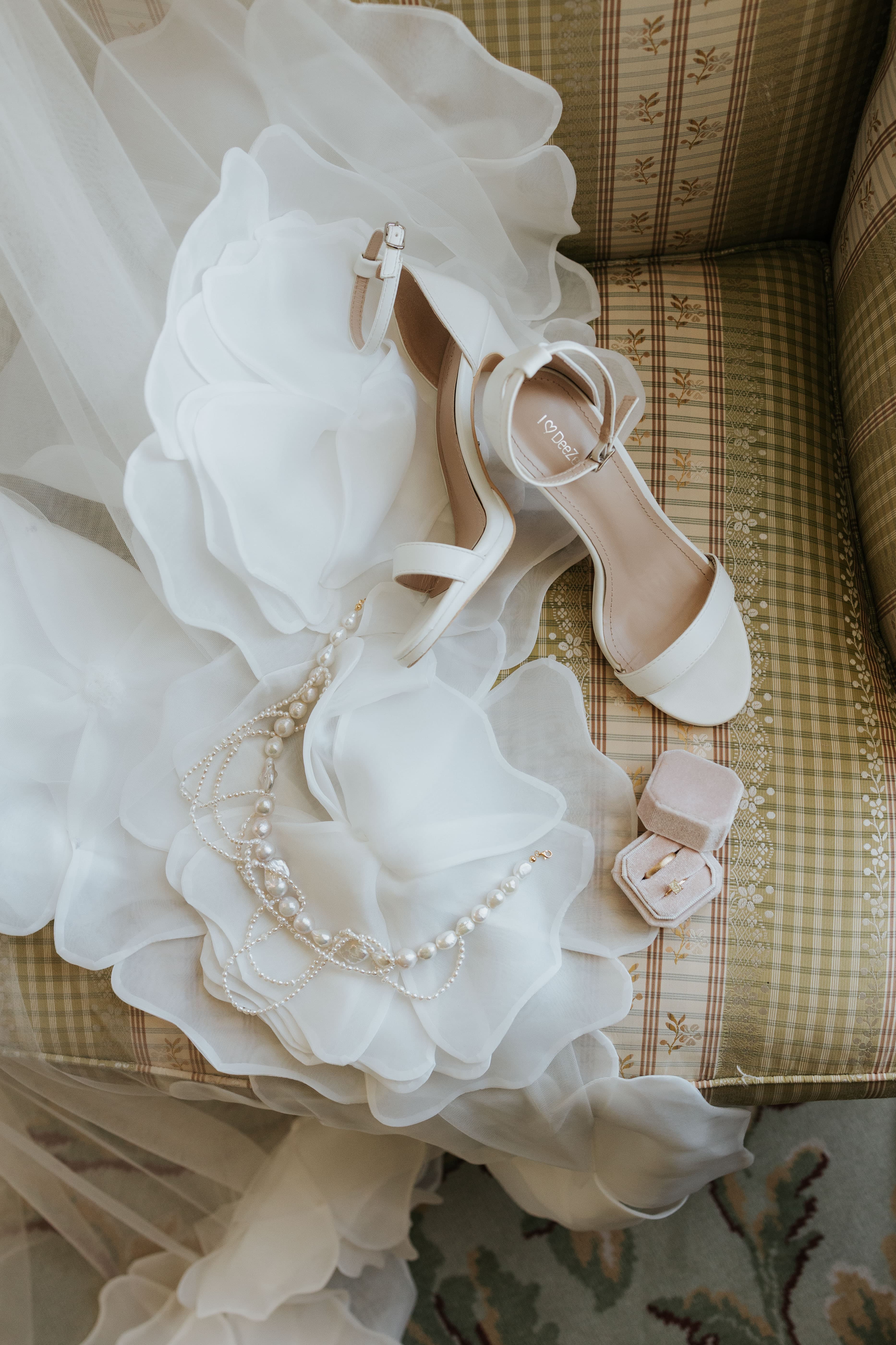 Bridal shoes and pearls