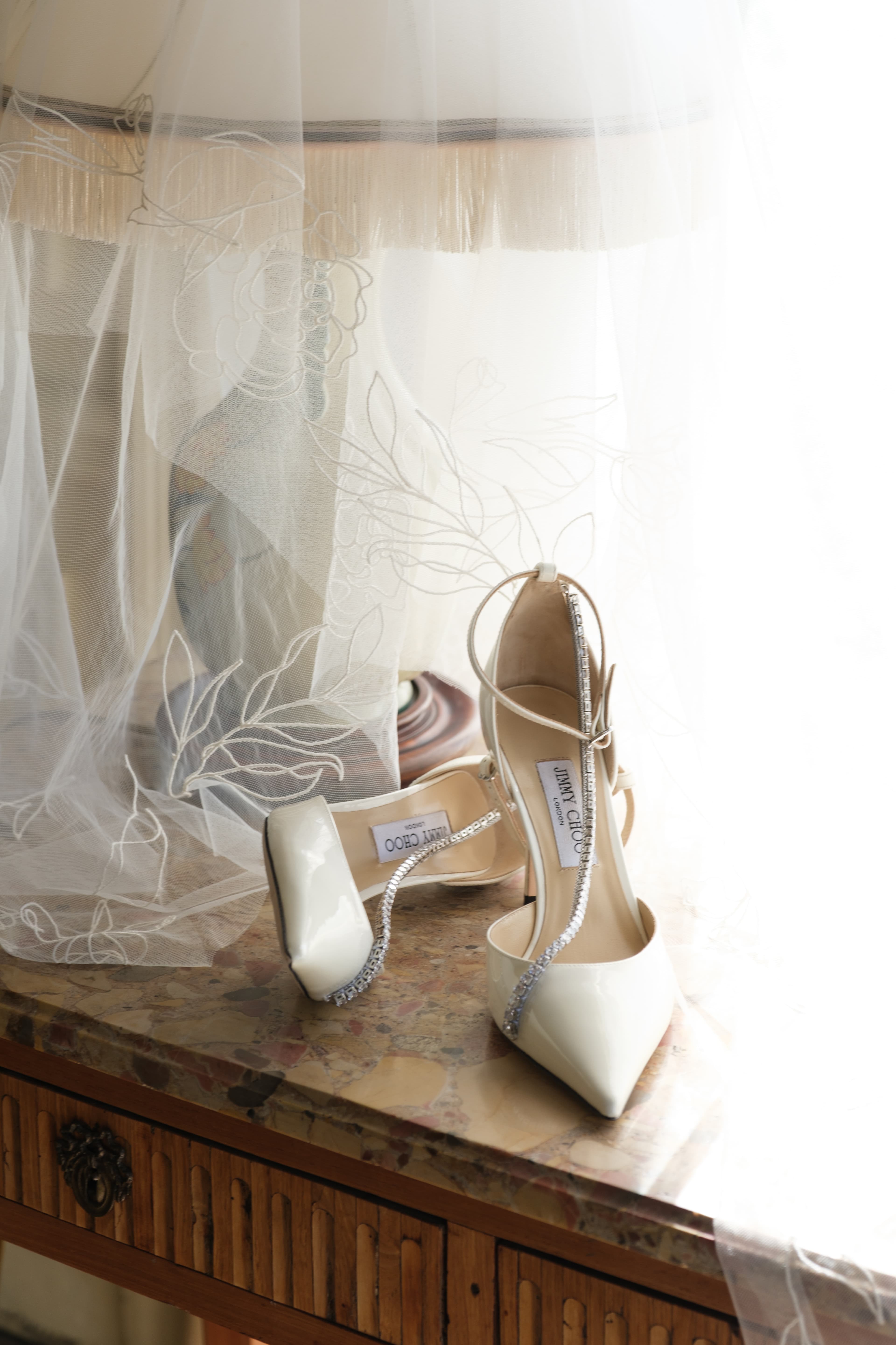 Crystal-strap bridal heels
