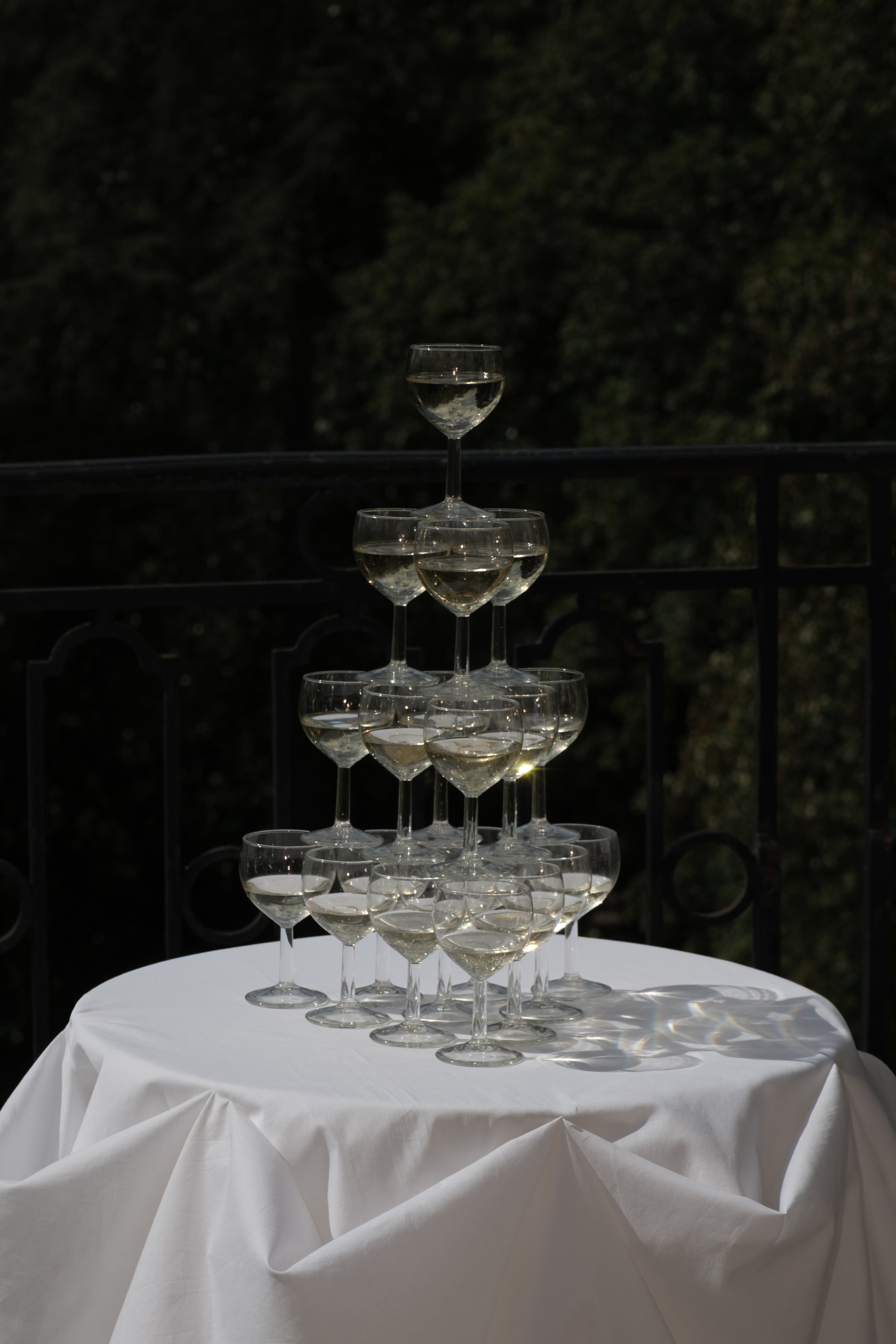 Champagne tower at night